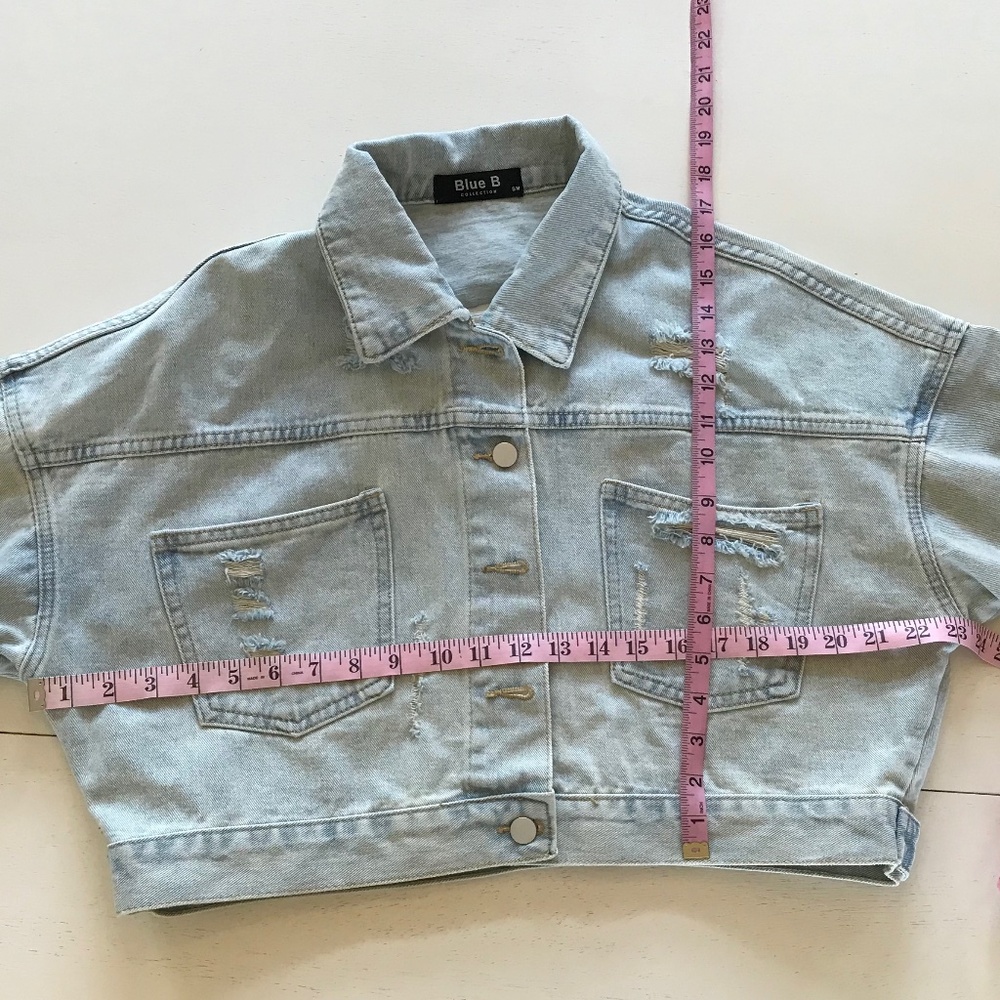BLUE B. BUCKLE RHINESTONE FRINGE DENIM JACKET S/M LIGHT WASH CONCERT WESTERN - Picture 9 of 13